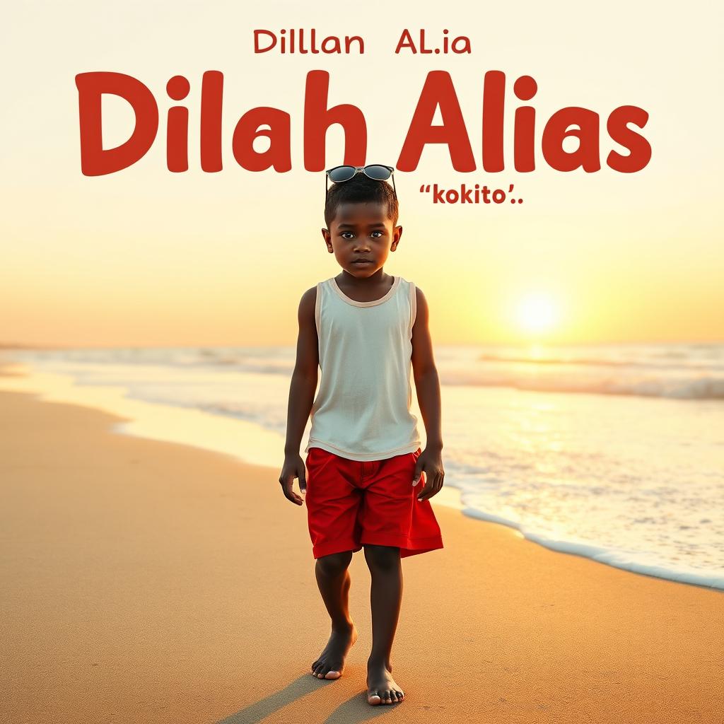 A movie poster titled 'Dilan Alias "kokito"' featuring a young black boy, approximately 12 years old, walking along the beach