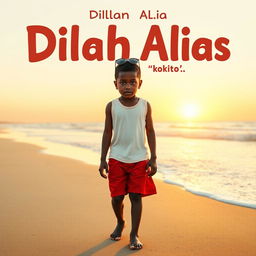 A movie poster titled 'Dilan Alias "kokito"' featuring a young black boy, approximately 12 years old, walking along the beach