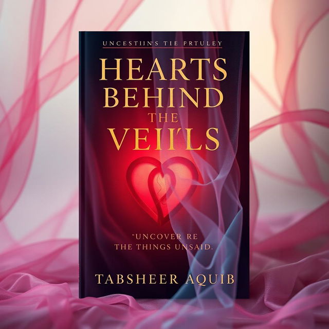 A captivating book cover featuring the title 'Hearts Behind the Veils' with the subtitle 'Uncover the Things Unsaid' and author's name 'Tabsheer Aquib'