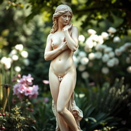 a beautiful female figure portrayed in a tasteful artistic manner, surrounded by nature