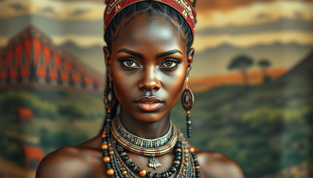 A very sexy and attractive African tribal woman with big boobs, captured in a realistic portrait