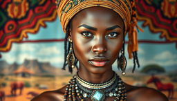 A very sexy and attractive African tribal woman with big boobs, captured in a realistic portrait