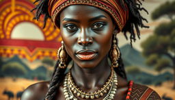 A very sexy and attractive African tribal woman with big boobs, captured in a realistic portrait