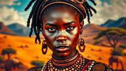 A very sexy and attractive African tribal woman with big boobs, captured in a realistic portrait