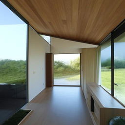 L-shaped house measuring 350 square feet with a modern design, natural lighting and incorporating space-efficient features.