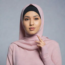 A confident young Asian woman wearing a hijab, striking a resolute pose, elegantly expressing a 'no' to addictive substances.