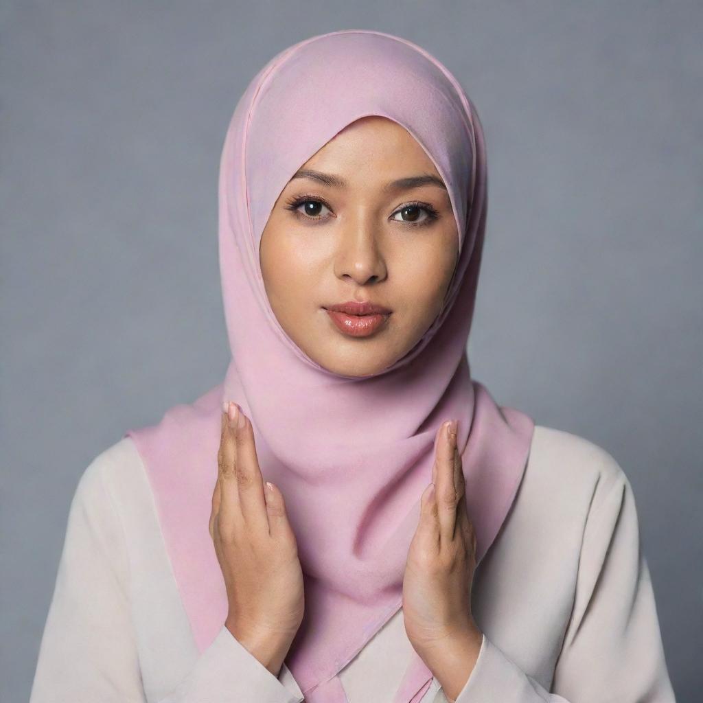 A confident young Asian woman wearing a hijab, striking a resolute pose, elegantly expressing a 'no' to addictive substances.