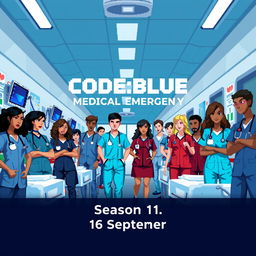 Pixel art poster for Fate Core campaign titled 'CODE:BLUE