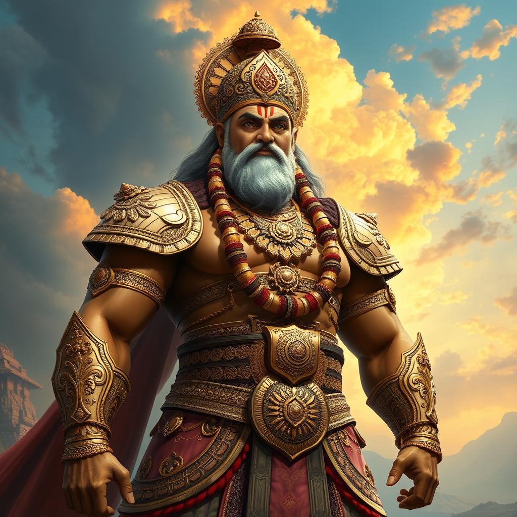 A grand and majestic portrayal of Dewabrata, also known as Bhishma, one of the greatest warriors in Indian mythology