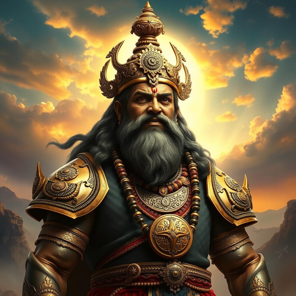 A grand and majestic portrayal of Dewabrata, also known as Bhishma, one of the greatest warriors in Indian mythology