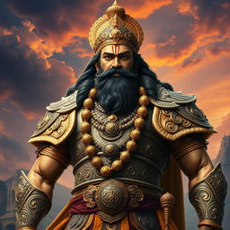 A grand and majestic portrayal of Dewabrata, also known as Bhishma, one of the greatest warriors in Indian mythology