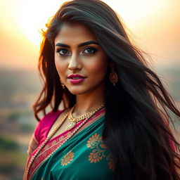 A beautiful Indian woman with a captivating gaze, showcasing traditional elegance and allure