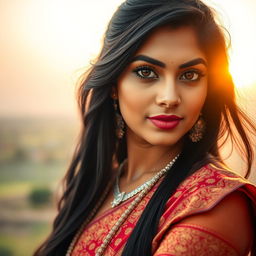 A beautiful Indian woman with a captivating gaze, showcasing traditional elegance and allure