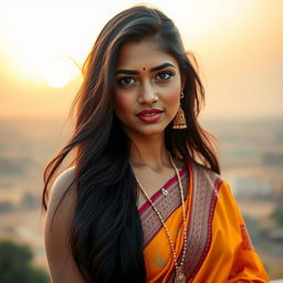 A beautiful Indian woman with a captivating gaze, showcasing traditional elegance and allure