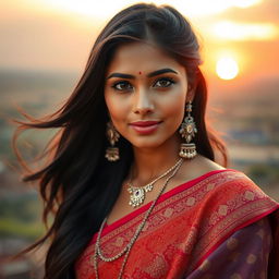 A beautiful Indian woman with a captivating gaze, showcasing traditional elegance and allure