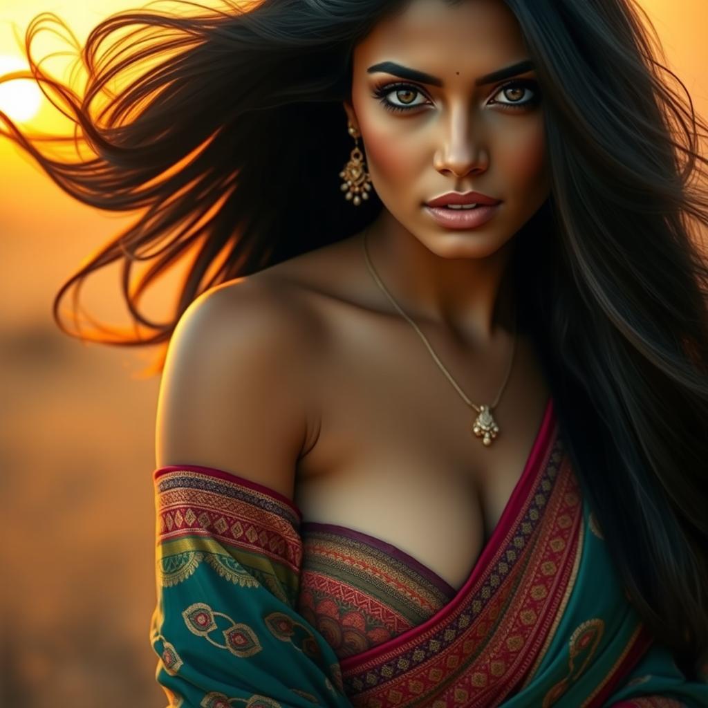 A stunning Indian woman with an alluring gaze, showcasing elegance and sensuality