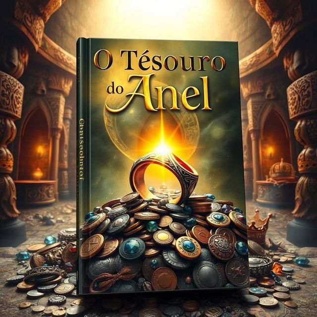 A captivating and adventurous book cover for 'O Tesouro do Anel'