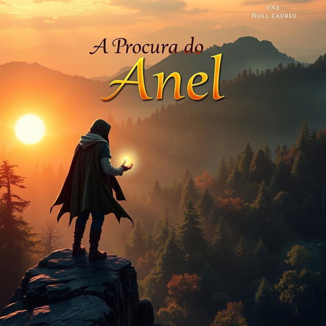 An adventurous and mystical book cover for 'A Procura do Anel'