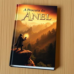 An adventurous and mystical book cover for 'A Procura do Anel'