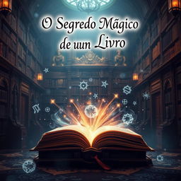 An enchanting and magical book cover for 'O Segredo Mágico de um Livro'