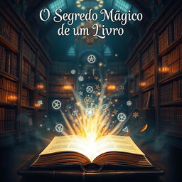 An enchanting and magical book cover for 'O Segredo Mágico de um Livro'