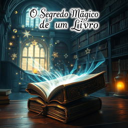 An enchanting and magical book cover for 'O Segredo Mágico de um Livro'