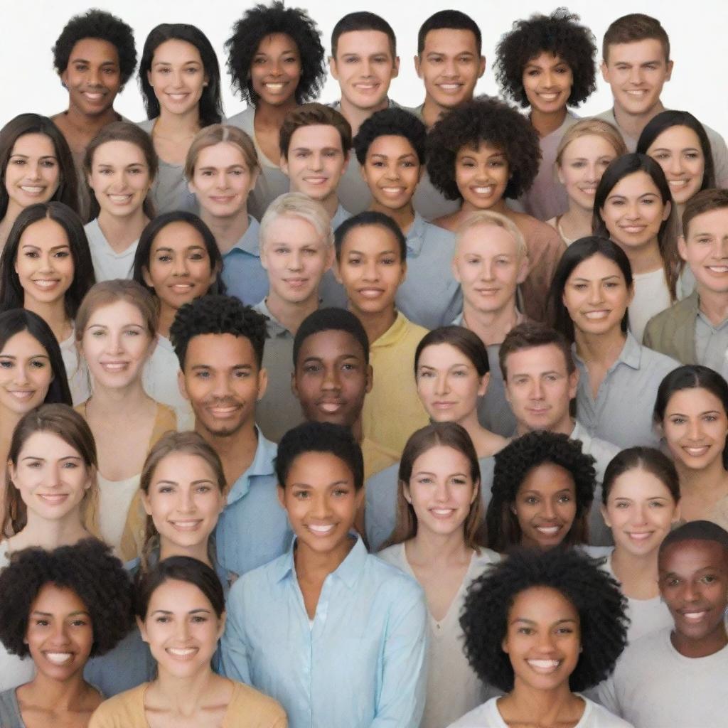 A diverse group of people from different ethnicities, backgrounds, and gender identities standing together in unity, expressing equality and non-discrimination.