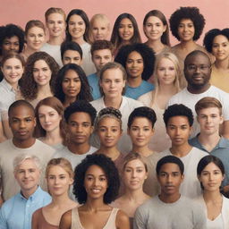 A diverse group of people from different ethnicities, backgrounds, and gender identities standing together in unity, expressing equality and non-discrimination.