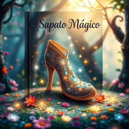 A whimsical and enchanting book cover for 'O Sapato Mágico'