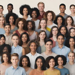 A diverse group of people from different ethnicities, backgrounds, and gender identities standing together in unity, expressing equality and non-discrimination.