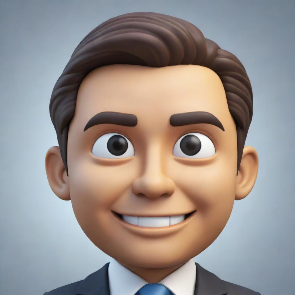 A 3D cartoon-style emoji showcasing the face and head of a man in business attire, detailed with professional characteristics.