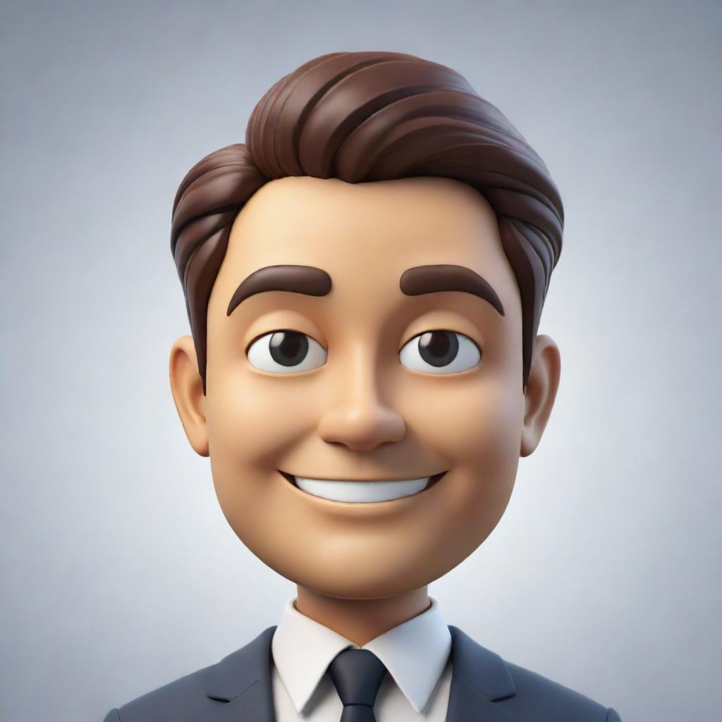 A 3D cartoon-style emoji showcasing the face and head of a man in business attire, detailed with professional characteristics.
