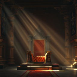 A poignant and atmospheric depiction of the empty throne of the Hastinapura kingdom, set in a grand and ancient throne room