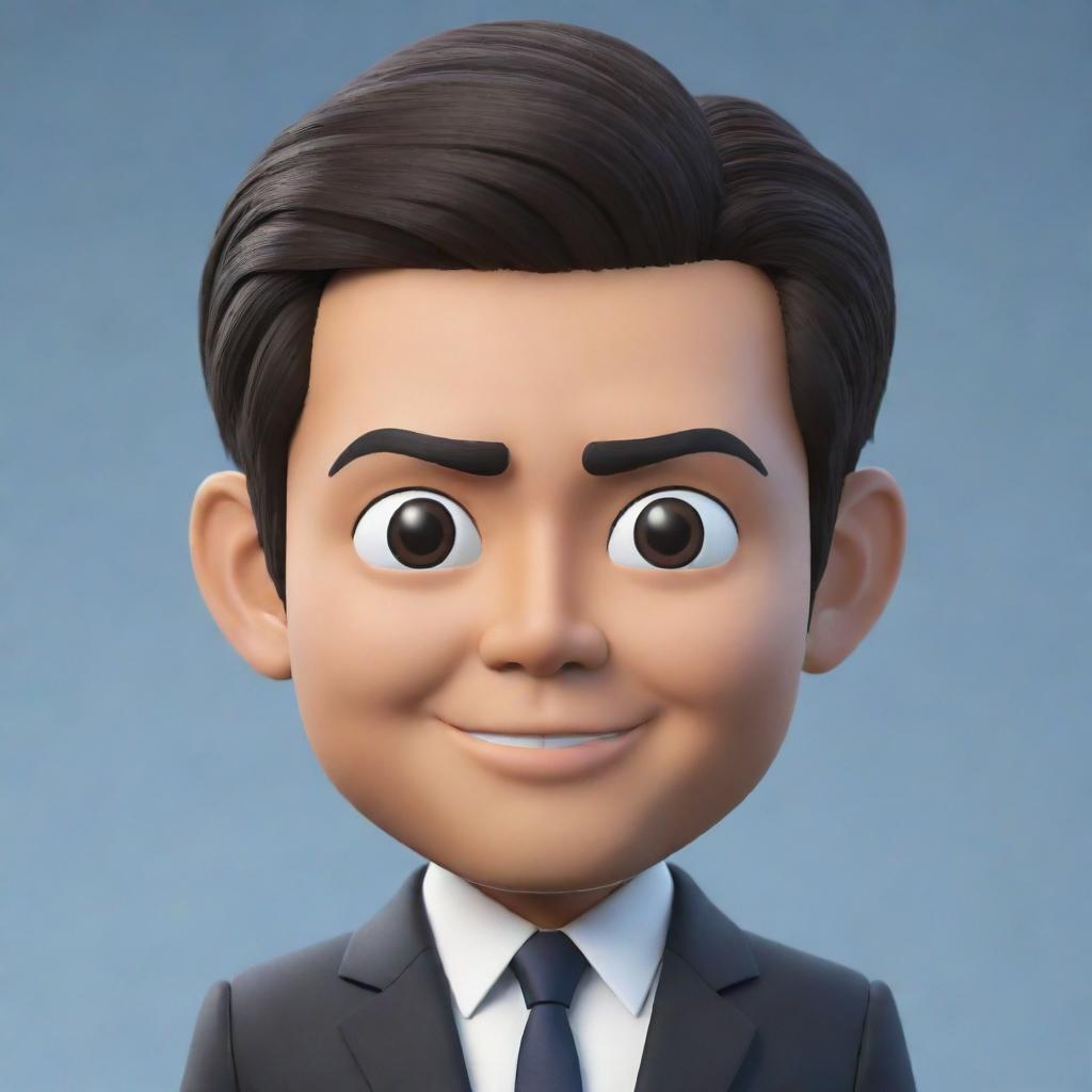 A 3D cartoon-style Memoji featuring the face and head of a Japanese man in a business suit, focusing on ethnic facial features and a professional demeanour.