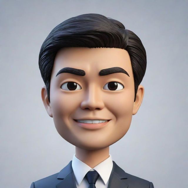 A 3D cartoon-style Memoji featuring the face and head of a Japanese man in a business suit, focusing on ethnic facial features and a professional demeanour.