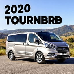 A 2020 Ford Tourneo Custom, depicted in a stunning landscape setting