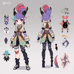 Full-body character design of an adoptable character in a unique and creative style