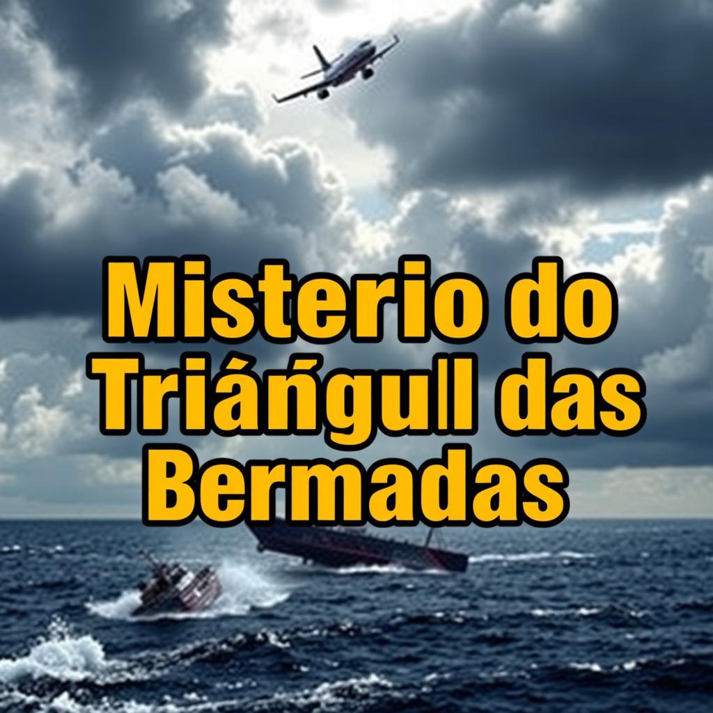 A YouTube thumbnail featuring the text 'Mistério do Triângulo das Bermudas' in bold, eye-catching font positioned prominently