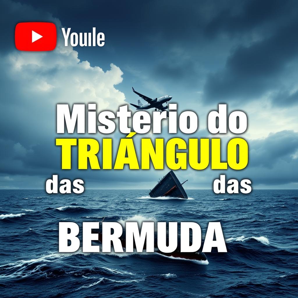 A YouTube thumbnail featuring the text 'Mistério do Triângulo das Bermudas' in bold, eye-catching font positioned prominently