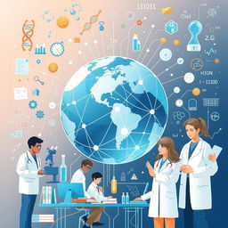 A visual representation of the impact of the internet on scientific research, blending digital and scientific elements