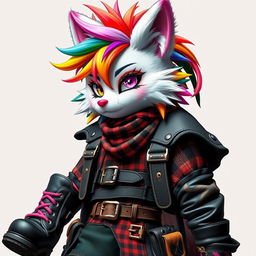 A genderless furry character with an eclectic and edgy Harajuku alt-punk style