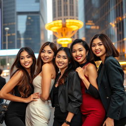 A group of stunning Asian women posing confidently, embodying elegance and beauty