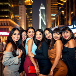 A group of stunning Asian women posing confidently, embodying elegance and beauty