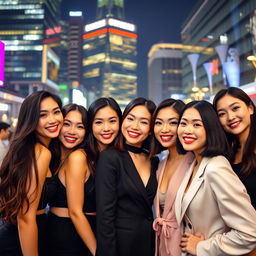 A group of stunning Asian women posing confidently, embodying elegance and beauty