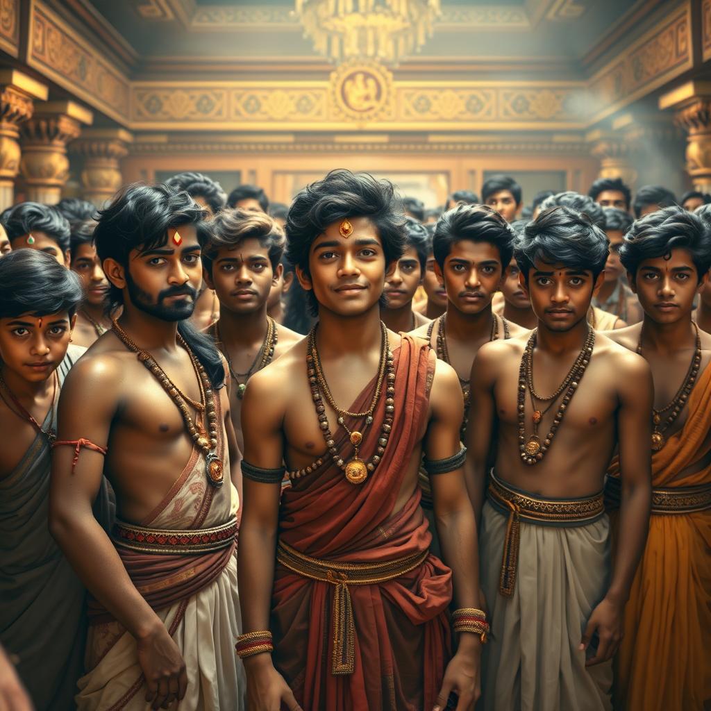 A dynamic and intriguing depiction of the teenage Kauravas, capturing their youthful energies and distinct personalities