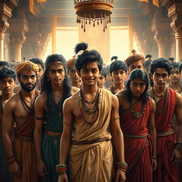 A dynamic and intriguing depiction of the teenage Kauravas, capturing their youthful energies and distinct personalities