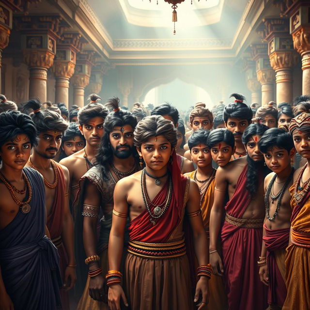 A dynamic and intriguing depiction of the teenage Kauravas, capturing their youthful energies and distinct personalities