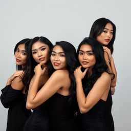 A group of beautiful and confident Asian women posing elegantly, embracing their natural beauty