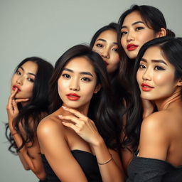 A group of beautiful and confident Asian women posing elegantly, embracing their natural beauty