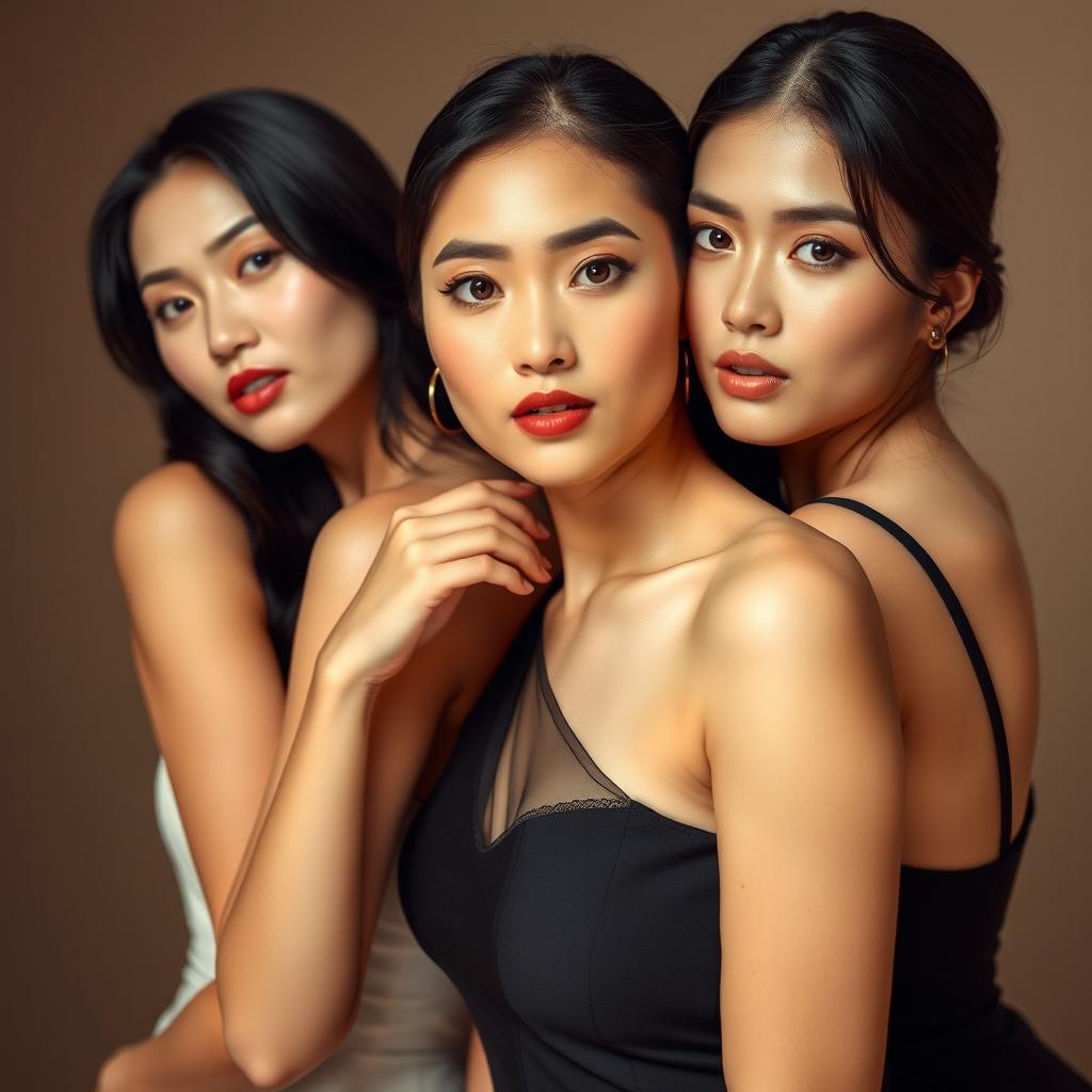 A group of beautiful and confident Asian women posing elegantly, embracing their natural beauty